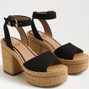 Sam Edelman Black & Tan Immie Platform Sandals Chunky Block Heel Woven Size 10